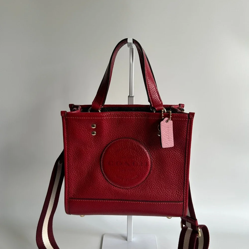 Coach Dempsey Tote 22 Red Refined Pebble Leather Bag C7683